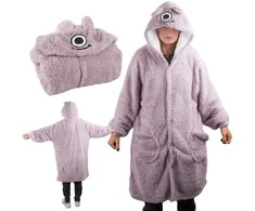 Minkštas ir šiltas oversize pledas su gobtuvu, violetinis