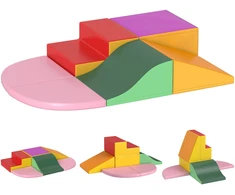Minkštų putplasčio blokų rinkinys modulinis, rožinis–oranžinis–raudonas–violetinis, 150 × 100 × 24 cm, 6 vnt.