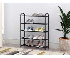 ModernHome metalinė batų lentyna su 5 lentynomis, juoda