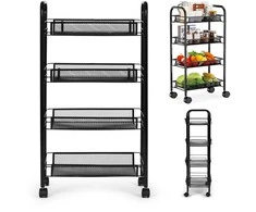 ModernHome metalinė mobilioji lentyna su 4 lygiais ir ratukais – juoda