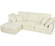 Modulinė kampinė sofa su perstatomu pufu, kreminė balta, 254 × 163 × 79 cm