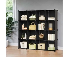 Songmics Modulinė lentyna 125x31x125 cm 16 kubelių juoda