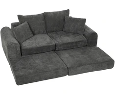 Modulinė sofa-lova su šeniliniu apmušalu, tamsiai pilka, 204 × 179 × 65 cm