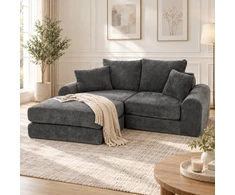 Modulinė sofa-lova su šeniliniu apmušalu, tamsiai pilka, 204 × 179 × 65 cm