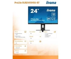 Monitorius IIYAMA XUB2493HSU-B7 24 colių IPS FHD 100Hz 300cd/m2 1ms Garsiakalbiai HDMI DP 2xUSB 2.0 Garsiakalbiai 15cm Aukštis Regul. Stovi