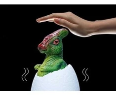 Naktinė lempa dinozauras, RGB LED, su medine pagrindu