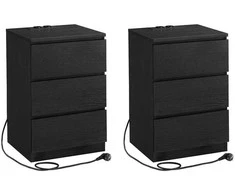 Songmics Naktinis staliukas 2 vnt. su 2 USB jungtimis, juodas