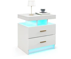 Naktinis staliukas su LED apšvietimu ir 2 stalčiais, juoda/balta, 50 x 40 x 58 cm