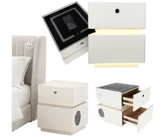 Naktinis staliukas su pirštų atspaudų spyna ir LED apšvietimu, ekru, 47,5 x 41 x 40,2 cm