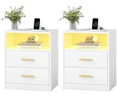 Naktinis staliukas su stalčiais baltas 2 vnt.