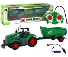 Nuotoliniu būdu valdomas traktorius su priekaba Lean Toys, žalias