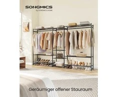 Songmics Offener Kleiderschrank mit 10 Ablagen und 3 Kleiderstangen