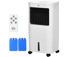 Ventiliatorius HOMCOM 3 in 1 mobilusis oro kondicionierius su drėkinimo vandens aušinimu 15L 60° svyruojantis oro kondicionierius 65W oro aušintuvas su 8 val. laikmačiu, nuotolinio valdymo pultas, naudingas plotas 20 ㎡ Balta 32 x 37 x 69 cm