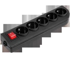 Elgotech Prailginimo laido lizdas x 5 su įžeminimu ir jungikliu, juodas GN-50W-2