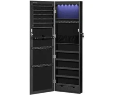 Songmics Pakabinama veidrodinė juoda MDF papuošalų spintelė