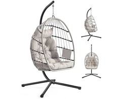 Pakabinamas krėslas su stovu baltos spalvos