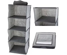 Pakabinamas pilkas drabužių organizatorius su 4 lentynomis 30x30x80 cm