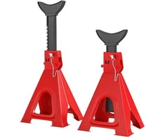 HOMCOM Atraminiai stovai automobiliui, 2 vnt., 6 tonų keliamoji galia, su 2 saugos kaiščiais, 13 padėčių reguliuojamas aukštis nuo 375 mm iki 592 mm, skirti dirbtuvėms/garažui, raudoni