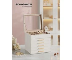 Songmics Papuošalų dėžutė 6 lygių su stiklo dangčiu