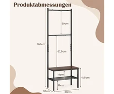 Pastatoma kabykla su suoliuku ir batų laikymo vieta, ruda ir juoda, 61 × 30,5 × 165,1 cm