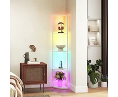 Pastatomas šviestuvas su RGB LED apšvietimu ir 5 lentynomis, baltas, 42 × 29,5 × 163 cm