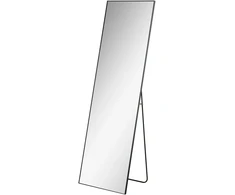 Pastatomas viso ūgio veidrodis su grūdintu stiklu ir aliuminio rėmu, juodas, 50 × 2 × 161,5 cm