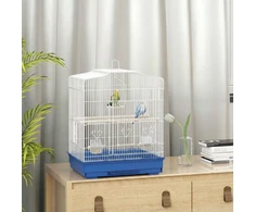Paukščių narvas su išimamu padėklu, mėlynos ir baltos spalvų, 46,5 × 36 × 59 cm