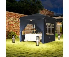 Outsunny pavėsinė 2,5x2,5m, vandeniui atspari, stabili, tinkama žiemai, išskleidžiama (pop-up), su UV 50+ apsauga, sulankstoma palapinė vakarėliams, sodo palapinė su 4 šoninėmis sienelėmis ir krepšiu, tamsiai mėlyna