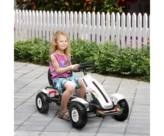 Pedalinis kartingas su rankiniu stabdžiu ir reguliuojama sėdyne, baltas, 121 × 58 × 61 cm