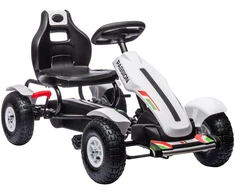Pedalinis kartingas su rankiniu stabdžiu ir reguliuojama sėdyne, baltas, 121 × 58 × 61 cm