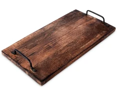 Pjaustymo lentelė iš mango medienos su metalinėmis rankenomis, ruda, 40,5 × 21,5 × 5,5 cm