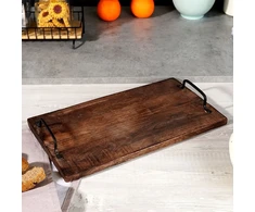 Pjaustymo lentelė iš mango medienos su metalinėmis rankenomis, ruda, 40,5 × 21,5 × 5,5 cm
