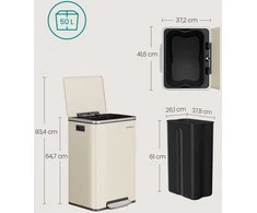 Songmics Plieninė šiukšliadėžė su dangčiu, 50 L, kremine spalva