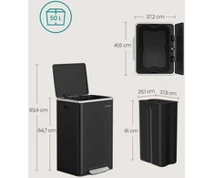 Songmics Plieninė šiukšliadėžė su pedalu 50 L, juoda