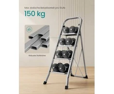 Songmics 4 pakopų kopėčios, iki 150 kg svorio, balandiškai pilkos spalvos