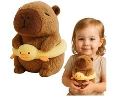 Lean Toys Pliušinė kapibara su gelbėjimosi ratu ir antimi 20 cm
