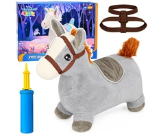 Lean Toys Pliušinis pripučiamas šokinėjimo arkliukas, pilkas, 60 × 23 × 50 cm