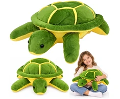 Lean Toys Pliušinis žaislas vėžlys, žalias su geltonomis detalėmis, 65 × 45 × 25 cm