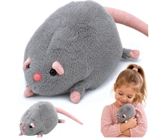 Lean Toys Pliušinis žaislas žiurkė su ilga uodega, pilkas, 40 x 12 x 12 cm
