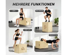 3-in-1 Plyo Box medinė plyometrinė dėžė su 3 šuolių aukščiais ir rankenomis 61 x 51 x 76 cm natūralaus medžio