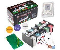 Pokerio rinkinys 200 žetonų su kortomis ir kilimėliu
