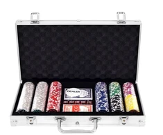 Pokerio žetonų rinkinys sidabrinis 300 vnt.