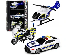 Lean Toys Policijos transporto priemonių rinkinys su šviesos ir garso efektais, baltos ir mėlynos spalvos, 3 vnt.