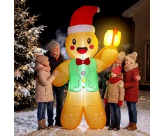 Pripučiama kalėdinė dekoracija – meduolinis žmogeliukas su dovanų dėžute, spalvota, 135 × 60 × 250 cm