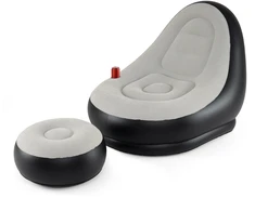 Pripučiama sofa su pufu pilka ir juoda
