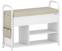 Songmics Vasagle Batų suolas su sėdyne ir daiktų laikymo vieta cappuccino beige