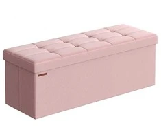 Songmics Taburetė su daiktadėže 38 x 110 x 38 cm pastelinės rožinės spalvos