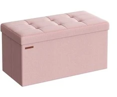 Songmics Taburetė su daiktadėže 38 x 76 x 38 cm pastelinės rožinės spalvos