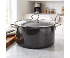 Puodas emaliuotas su stikliniu dangčiu, juodas, 26 cm, 5 l