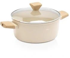 Puodas su keramine danga ir stikliniu dangčiu, smėlio spalvos, 24 cm